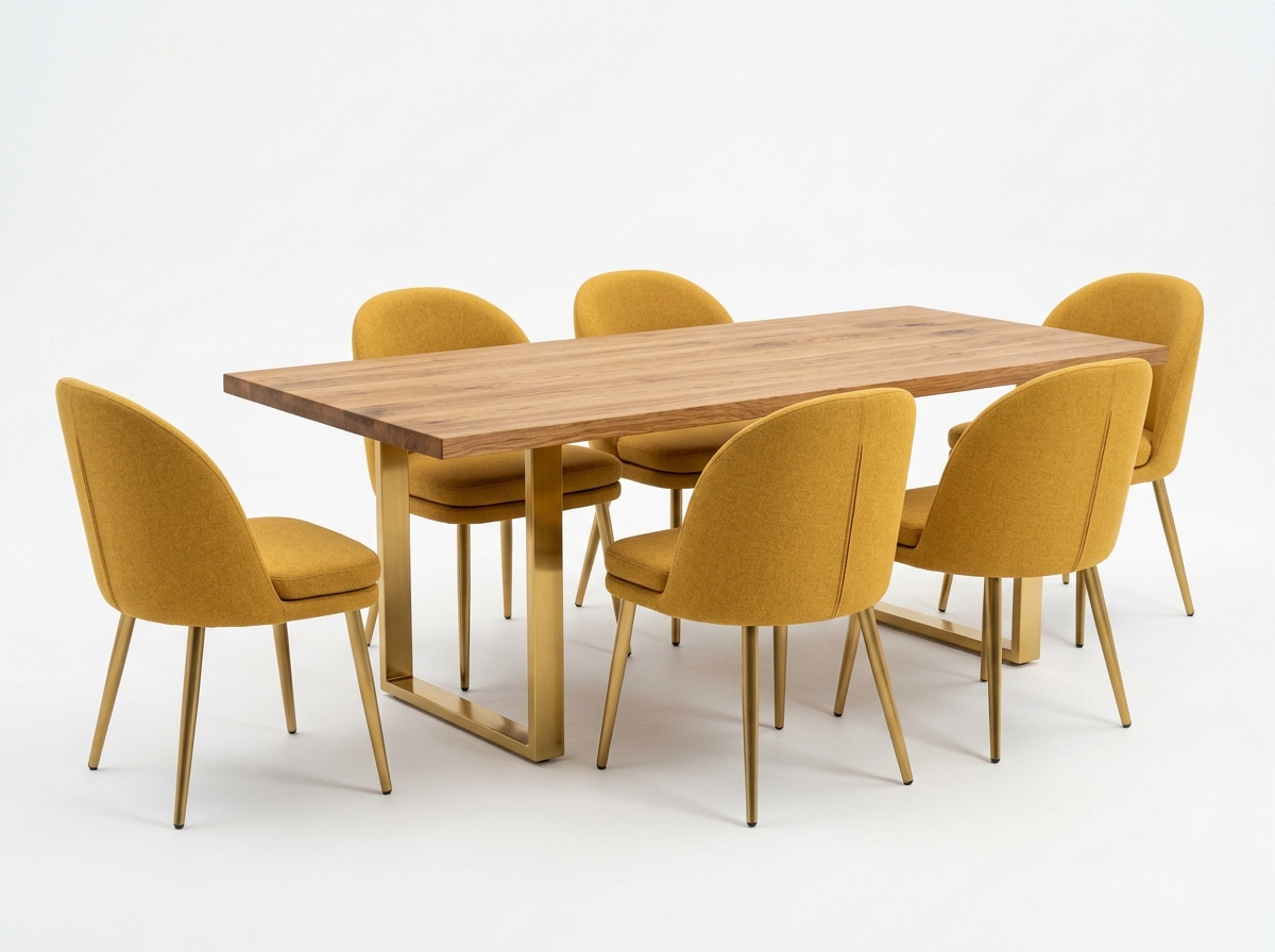 Comedor Nórdico 6 Puestos madera y metal dorado - Muebles Amarillos Bogotá